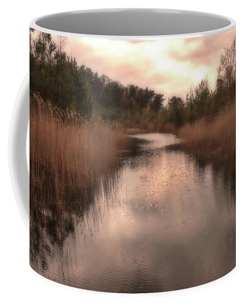 Grass Coffee Mug featuring the photograph Sunset at the sandpit in Maarn by Tim Abeln
