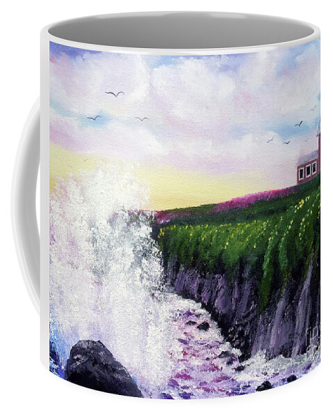 California Coffee Mug featuring the painting Sunset at the Santa Cruz Lighthouse by Laura Iverson