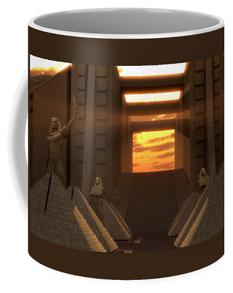 Egypt Coffee Mug featuring the digital art Sunset at the Temple by William Ladson