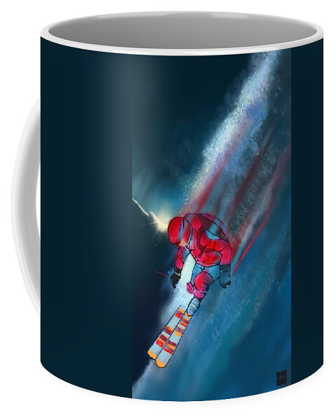 Ski Art Coffee Mug featuring the painting Sunset Extreme Ski by Sassan Filsoof