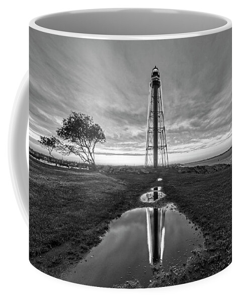 Marblehead Coffee Mug featuring the photograph Sunset in Chandler Hovey Park Marblehead Light Tower Reflection Black and White by Toby McGuire