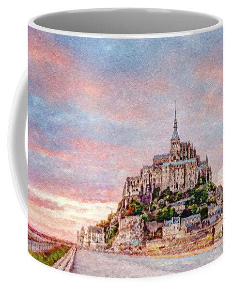 Mont Saint Michel Coffee Mug featuring the digital art Sunset in Mont Saint Michel by Weston Westmoreland