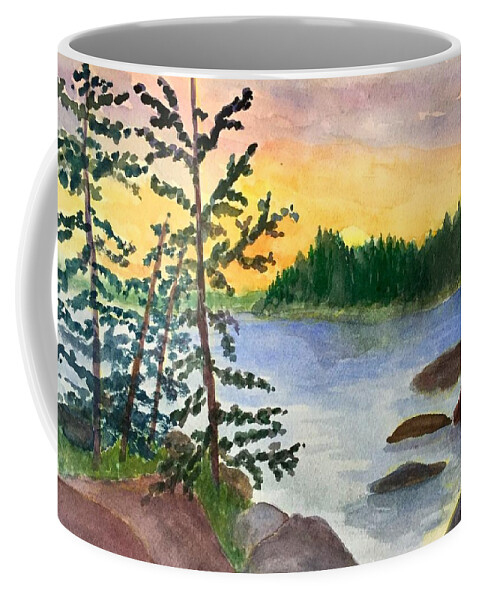 New England Coffee Mug featuring the painting Sunset in Stonington Maine by Anne Sands
