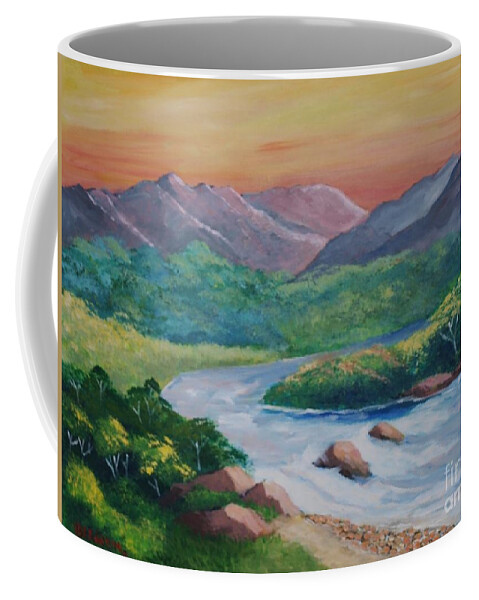 River Coffee Mug featuring the painting Sunset in the River by Jean Pierre Bergoeing