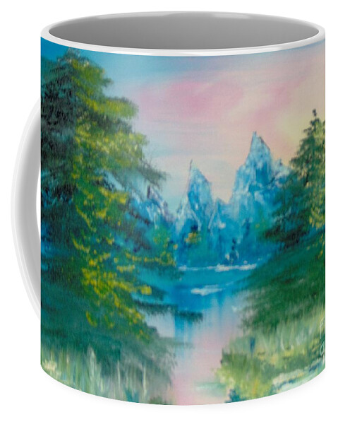 Landscape Coffee Mug featuring the painting Sunset Lake by Saundra Johnson