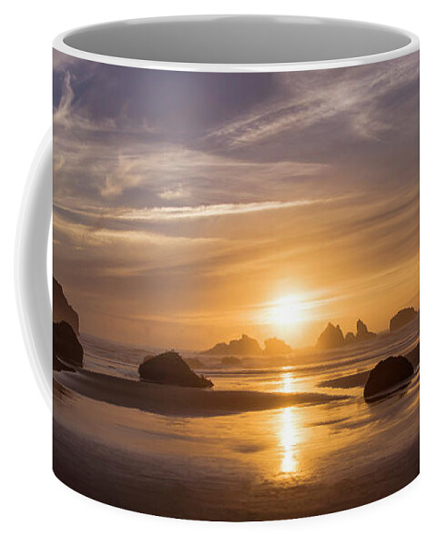 Landscapes Coffee Mug featuring the photograph Sunset on Bandon Beach by Steven Clark
