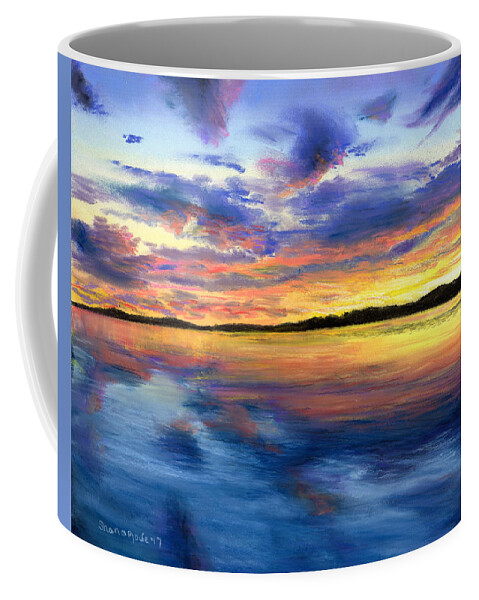 Maine Coffee Mug featuring the drawing Sunset on Snow Pond by Shana Rowe Jackson