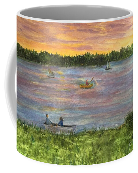 Amesbury Coffee Mug featuring the painting Sunset on the Merrimac River by Anne Sands