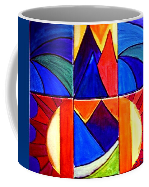 Abstract Sunset Coffee Mug featuring the painting Sunset on the Peaks by Rusty Gladdish