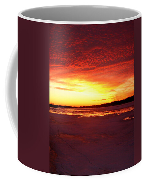 Sunset Coffee Mug featuring the photograph Sunset over Frozen Lake Macatawa by Michelle Calkins
