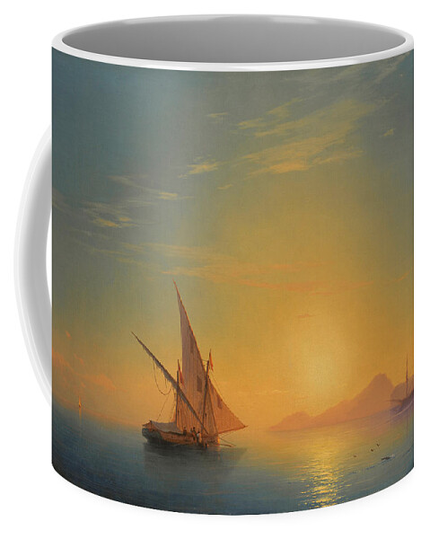 Ivan Konstantinovich Aivazovsky Coffee Mug featuring the painting Sunset over Ischia by Ivan Konstantinovich Aivazovsky