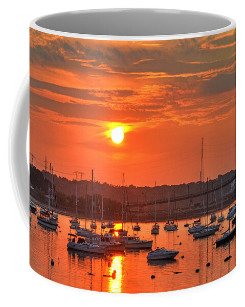Salem Coffee Mug featuring the photograph Sunset over Salem Harbor Salem Beverly bridge 2 by Toby McGuire