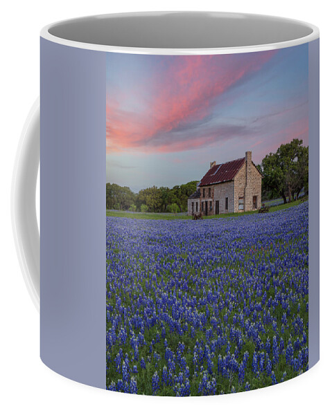 Texas Bluebonnets Coffee Mug featuring the photograph Sunset over Texas Bluebonnets in April 2 by Rob Greebon