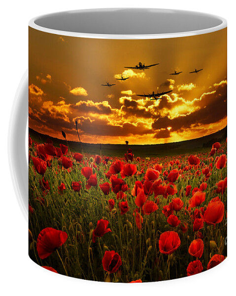 Avro Coffee Mug featuring the digital art Sunset Poppies The BBMF by Airpower Art