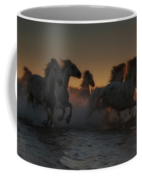 Horses Coffee Mug featuring the photograph Sunset Run by Wade Aiken