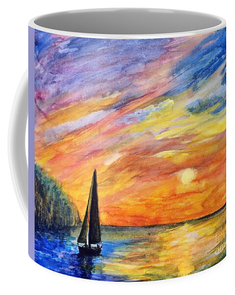 Sunset Coffee Mug featuring the painting Sunset Sail by Deb Stroh-Larson