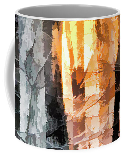 Trees Coffee Mug featuring the photograph Sunset through the trees by Karen Smale