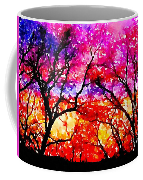 Digital Art Coffee Mug featuring the pyrography Sunset Tree Line by Delynn Addams