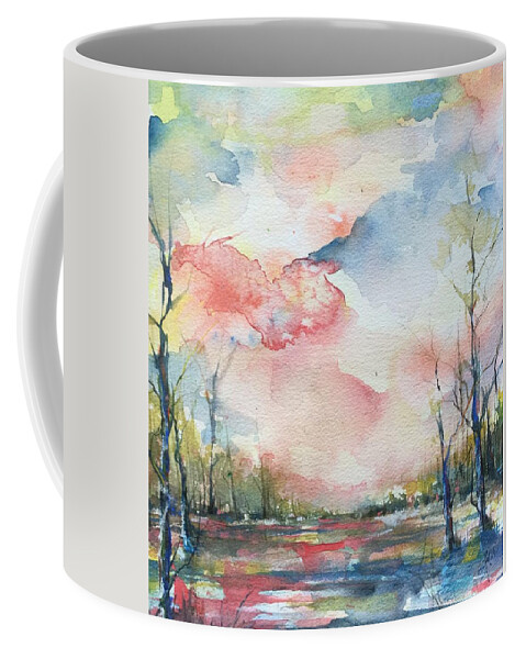 Clouds Coffee Mug featuring the painting Sunsets Grace On the River by Robin Miller-Bookhout