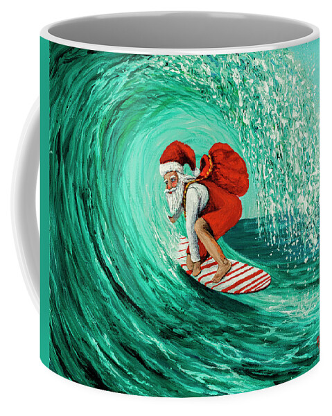 Christmas Coffee Mug featuring the painting Surfing Santa by Darice Machel McGuire