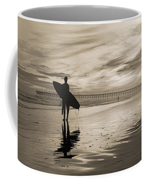 Surf Coffee Mug featuring the photograph Surfing the Shadows of Light Sepia by Betsy Knapp