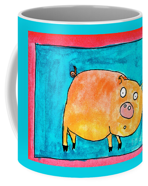 Pig Coffee Mug featuring the painting Surprised Pig by Nick Abrams Age Thirteen