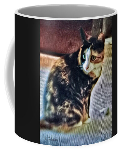 Cat Coffee Mug featuring the digital art Suzie II by Lessandra Grimley