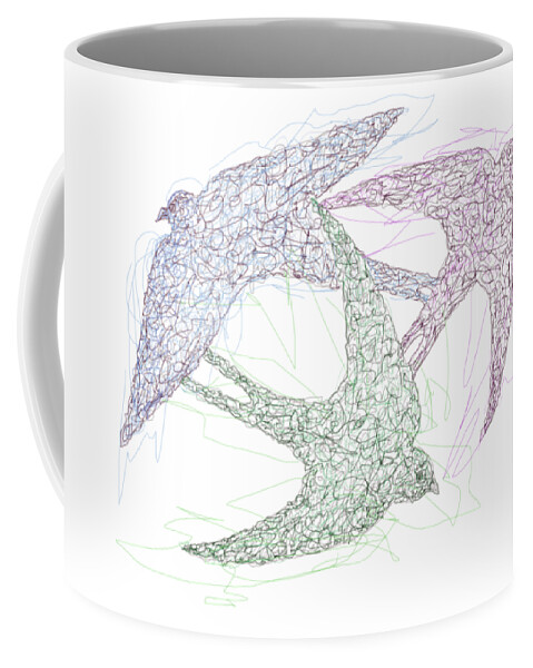 Olena Art Coffee Mug featuring the drawing Swallow Birds Motion Design by OLena Art by Lena Owens - Vibrant DESIGN