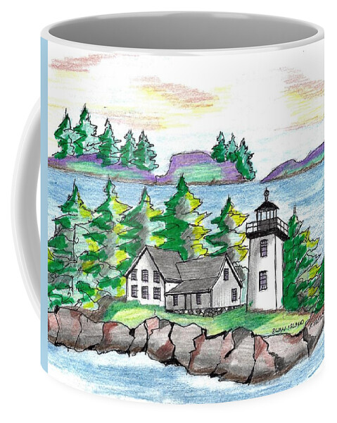  Paul Meinerth Artist Coffee Mug featuring the drawing Swan Island Lighthouse by Paul Meinerth