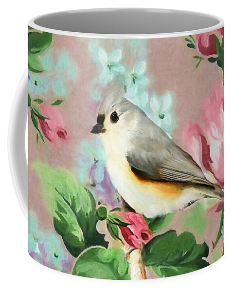 Titmouse Bird Coffee Mug featuring the painting Sweet Tufted Titmouse by Tina LeCour