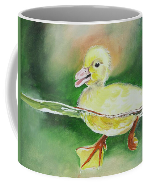 Duck Coffee Mug featuring the painting Swimming Duckling by Teresa Smith