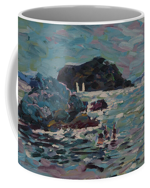 Aegean Sea Coffee Mug featuring the painting Swimming in Aegean Sea by Peregrine Roskilly