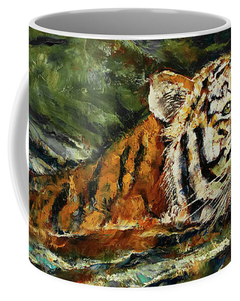 Art Coffee Mug featuring the painting Swimming Tiger by Michael Creese