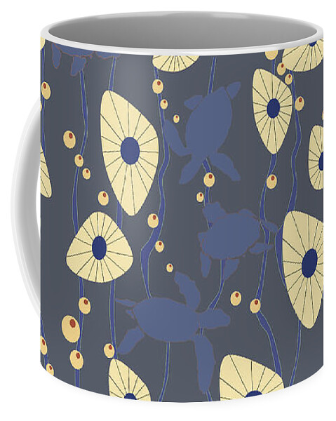 Blue Coffee Mug featuring the digital art Swimming Turtles blue by April Burton