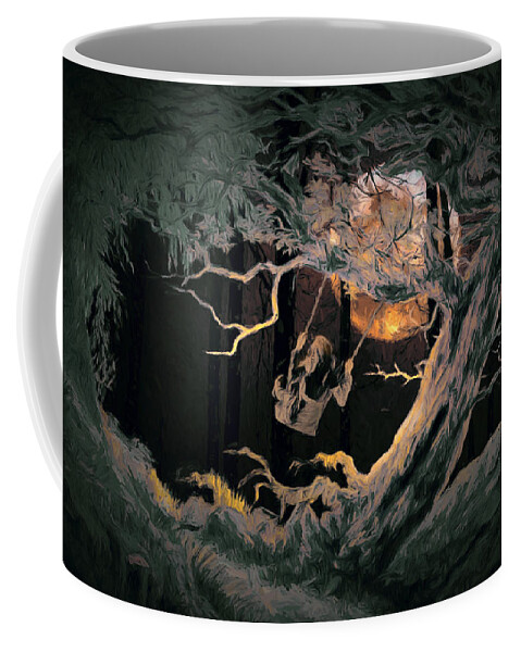 Forest Coffee Mug featuring the digital art Swinging Through the Forest by Moonlight by John Haldane