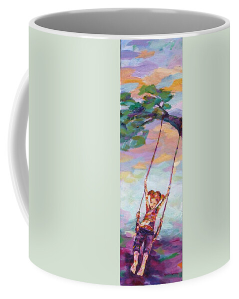 Child Swinging Coffee Mug featuring the painting Swinging With Sunset Energy by Naomi Gerrard
