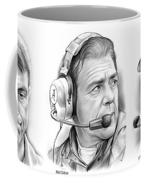 Coaches Coffee Mug featuring the drawing Swinney Saban Spurrier by Greg Joens