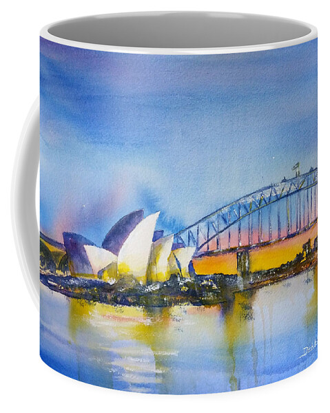  Coffee Mug featuring the painting Sydney Harbor at Sunset by Debbie Lewis