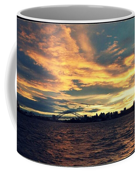 Sydney Coffee Mug featuring the mixed media Sydney Harbour At Sunset by Leanne Seymour