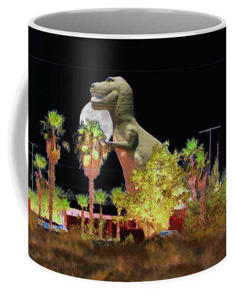Dino Coffee Mug featuring the digital art T-Rex In The Desert Night by Colleen Cornelius