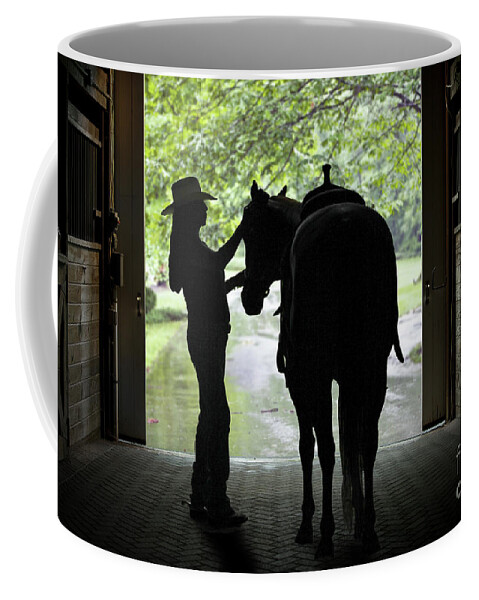 Horse Coffee Mug featuring the photograph Tackin' Up by Nicki McManus