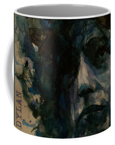 Bob Dylan Coffee Mug featuring the painting Tagged Up In Blue- Bob Dylan by Paul Lovering