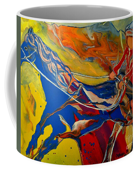 Horse Coffee Mug featuring the painting Taking The Reins by Deborah Nell