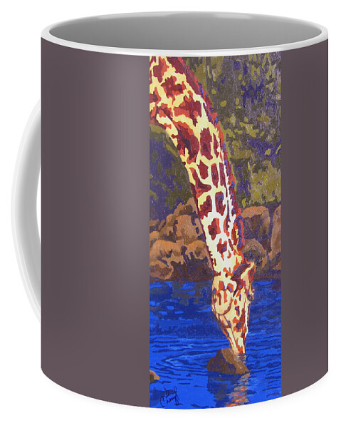 Giraffe Coffee Mug featuring the painting Tall Drink Of Water by Cheryl Bowman