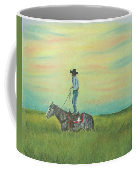 Horse Coffee Mug featuring the pastel Tall in the Saddle by Sheila Johns