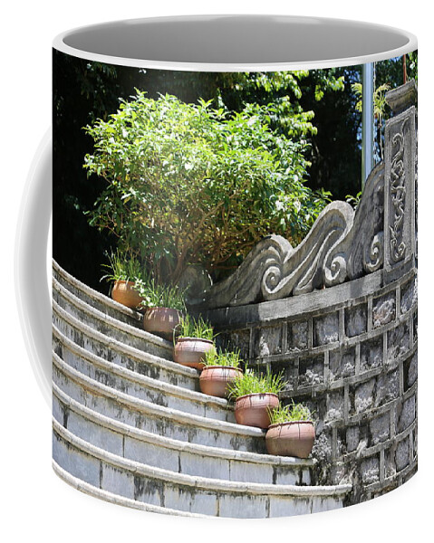  Vietnam Coffee Mug featuring the photograph Tam Coc stairs to Temple by Chuck Kuhn
