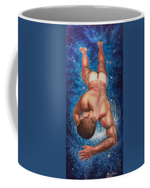 Nude Male Coffee Mug featuring the painting Tan Lines In Space by Marc DeBauch