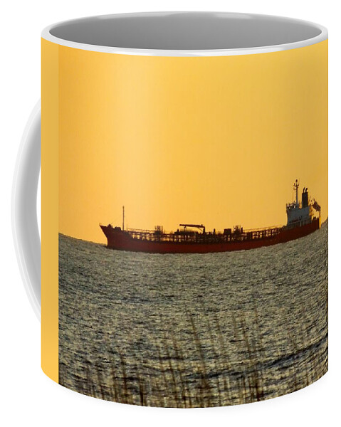 Tanker Coffee Mug featuring the photograph Tanker at Sunrise by Julie Pappas