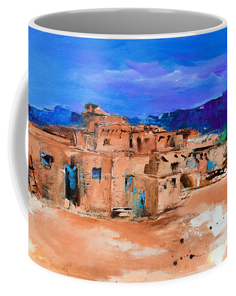 Taos Coffee Mug featuring the painting Taos Pueblo Village by Elise Palmigiani