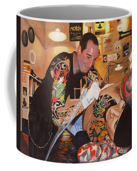 Portrait Coffee Mug featuring the painting Tattoo Artist by Quwatha Valentine